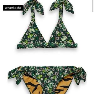 Scotch And Soda Girls Green Bikini Tiger Print Reversible Size 10